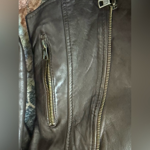 Zara TRF Genuine Real  Leather Women Moto Jacket Medium  Color Chocolate Brown - Picture 4 of 9